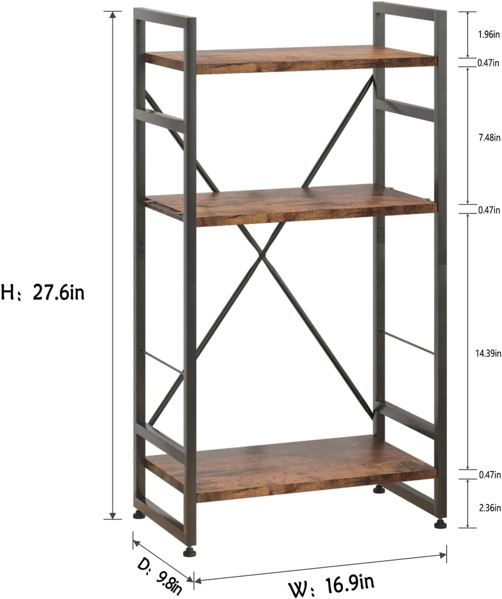 3 Tiers Rustic Brown Wooden Bookshelf N778