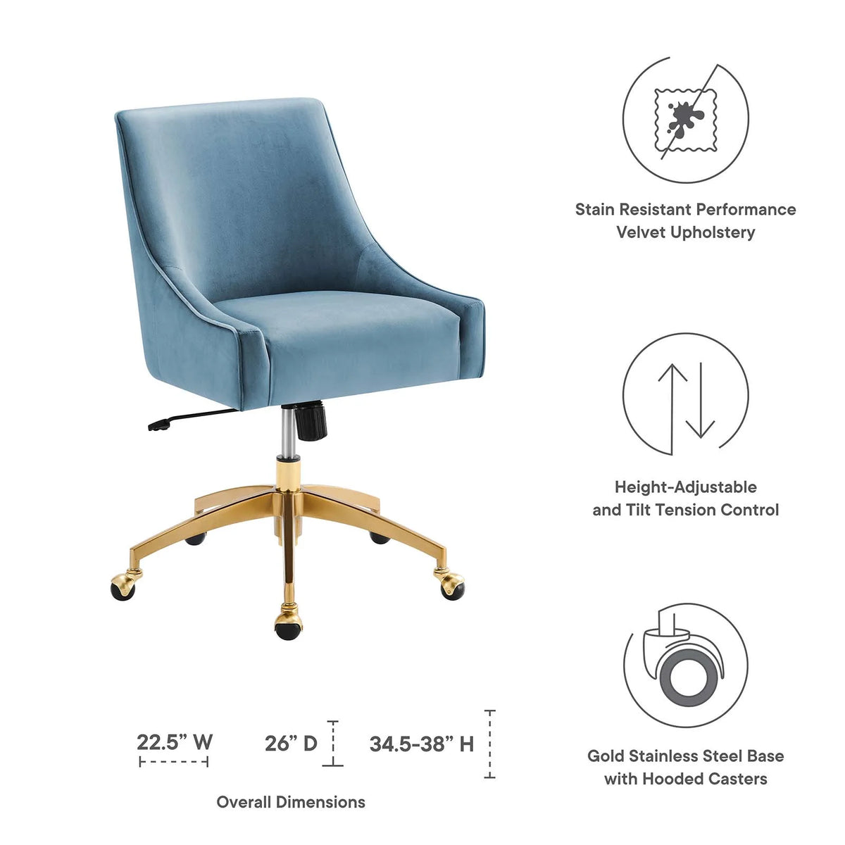 Light Blue Velvet Office Chair N3854