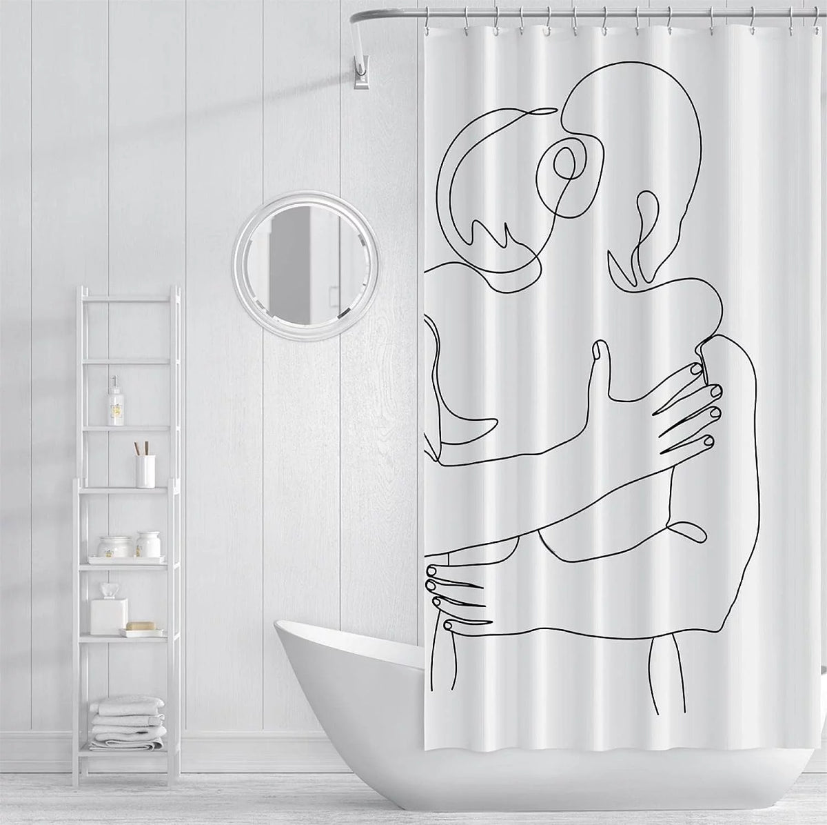 White Polyester Fabric Shower Curtain Liner M4407
