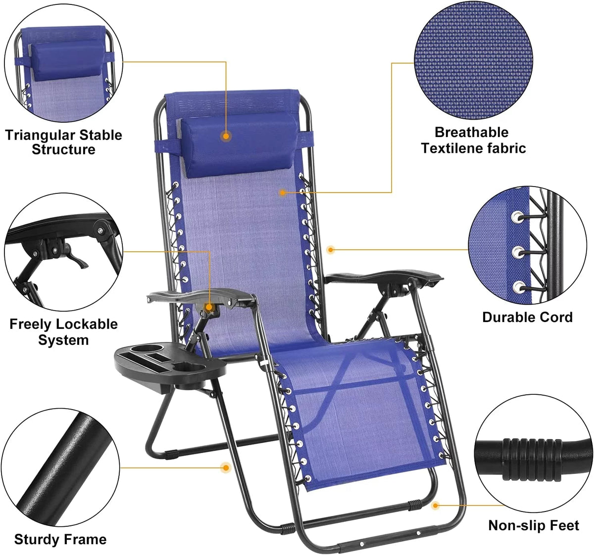 Blue Zero Gravity Chair with Pillow & Cup Holder M766