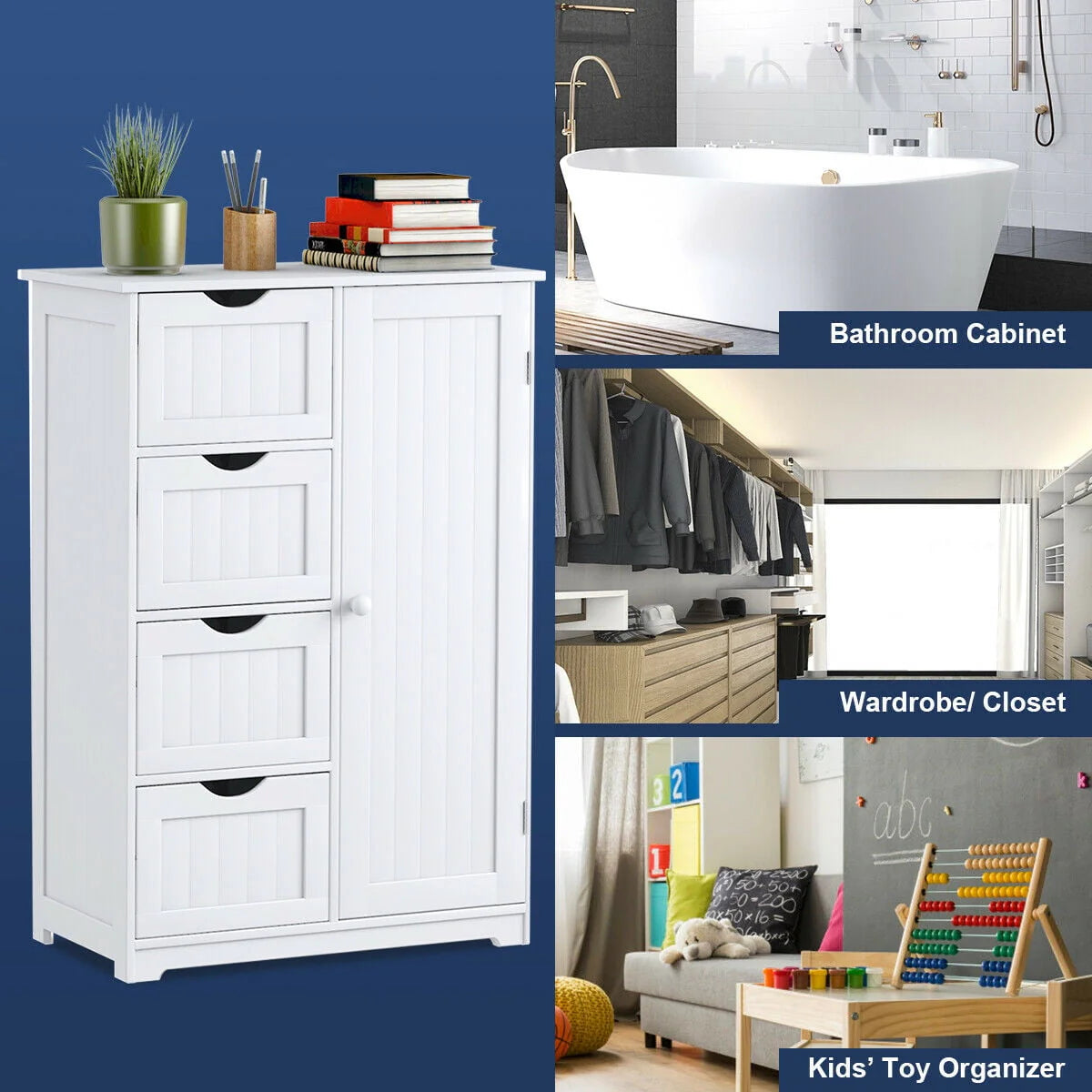 White 4 Drawer Wooden Bathroom Cabinet M392350