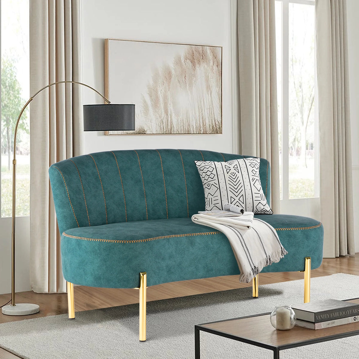 Teal Tufted Velvet 2 Seater Sofa Z955