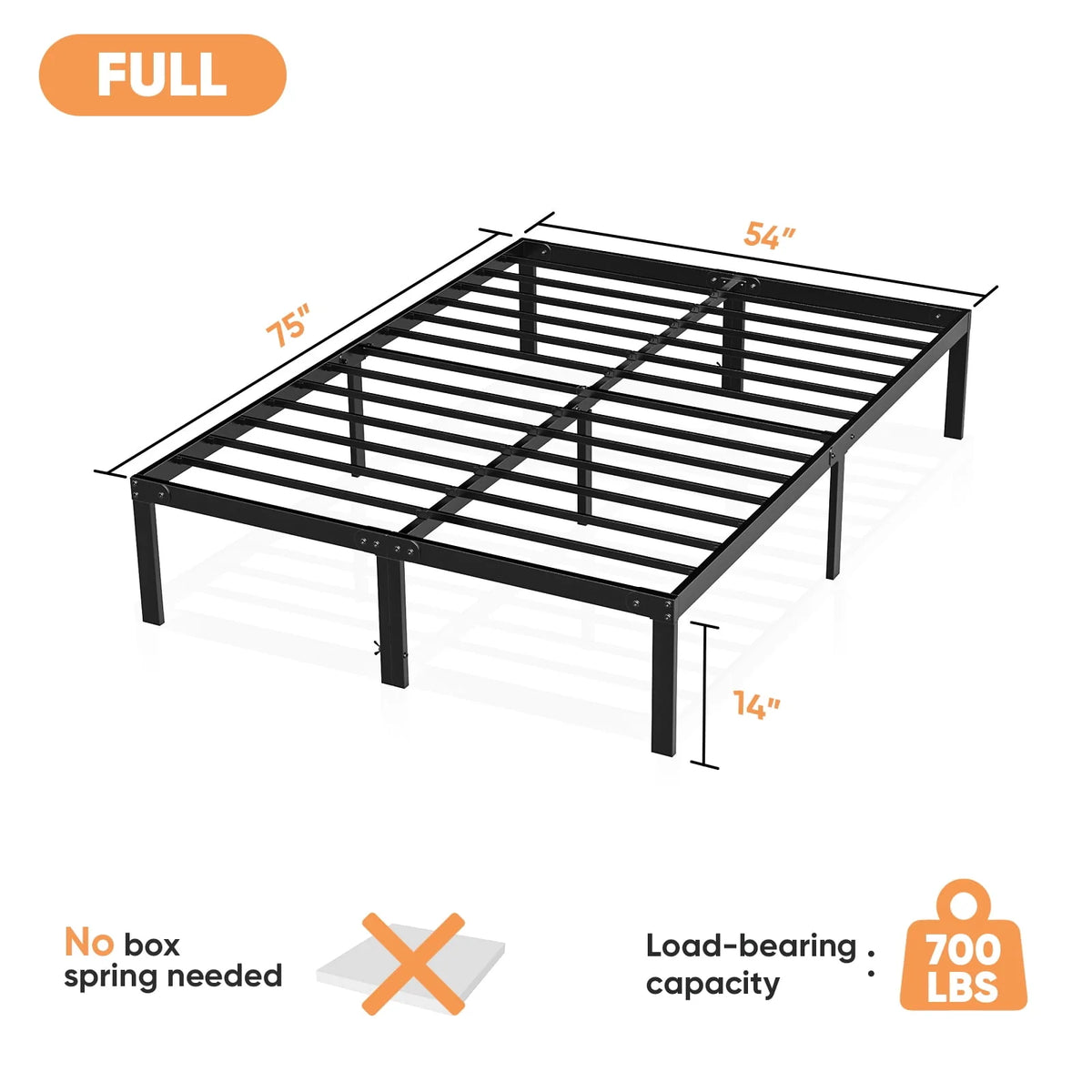 Queen Size Black Metal Platform Bed Frame L104