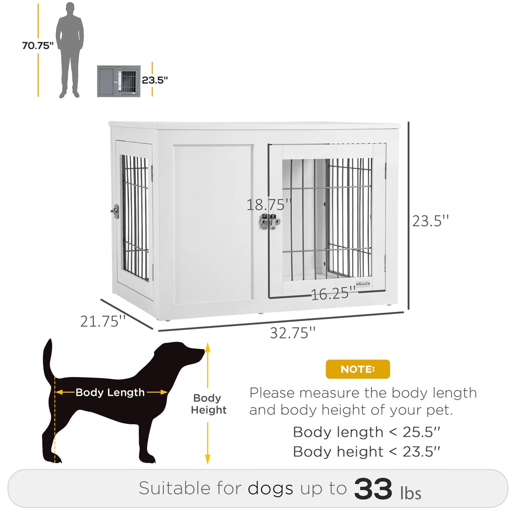 White Dog Crate Furniture End Table with Double Doors J634441