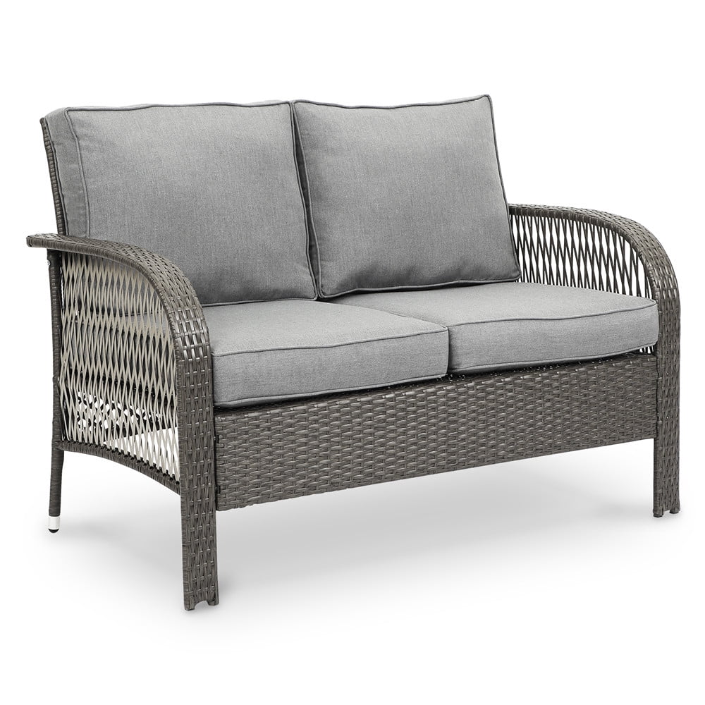 4 Pcs Patio Wicker Conversation Set with Coffee Table and Cushions R86304