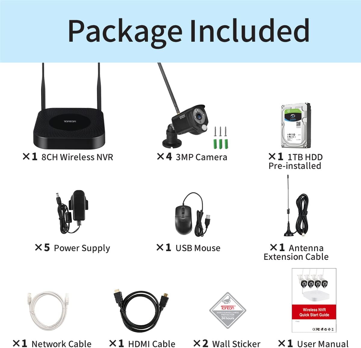 Wireless Security Camera System with 8CH NVR and 4 3MP Outdoor Bullet Cameras V120