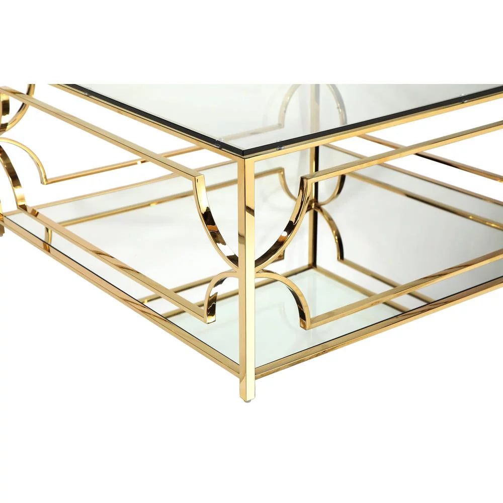Square Metal and Glass Coffee Table in Polish Gold L9196