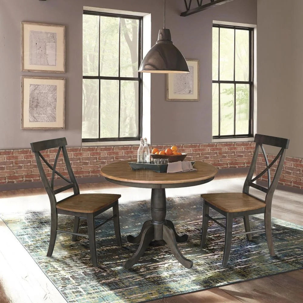 36" Round Wood Table with 2 X-Back Chairs 3 Piece Set Y842341
