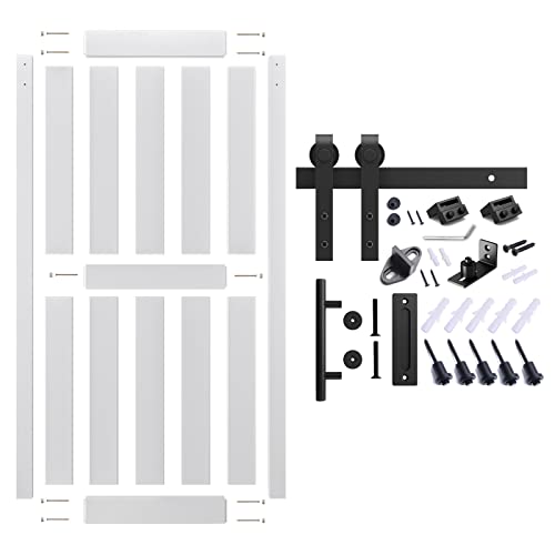 48''x84'' White H-Frame Sliding Barn Door with Hardware Kit A8014