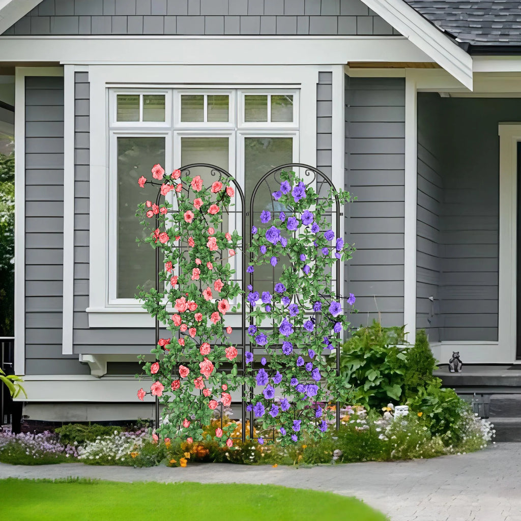 Metal Garden Arch Trellises 2 Pack Black Rust-Resistant D554