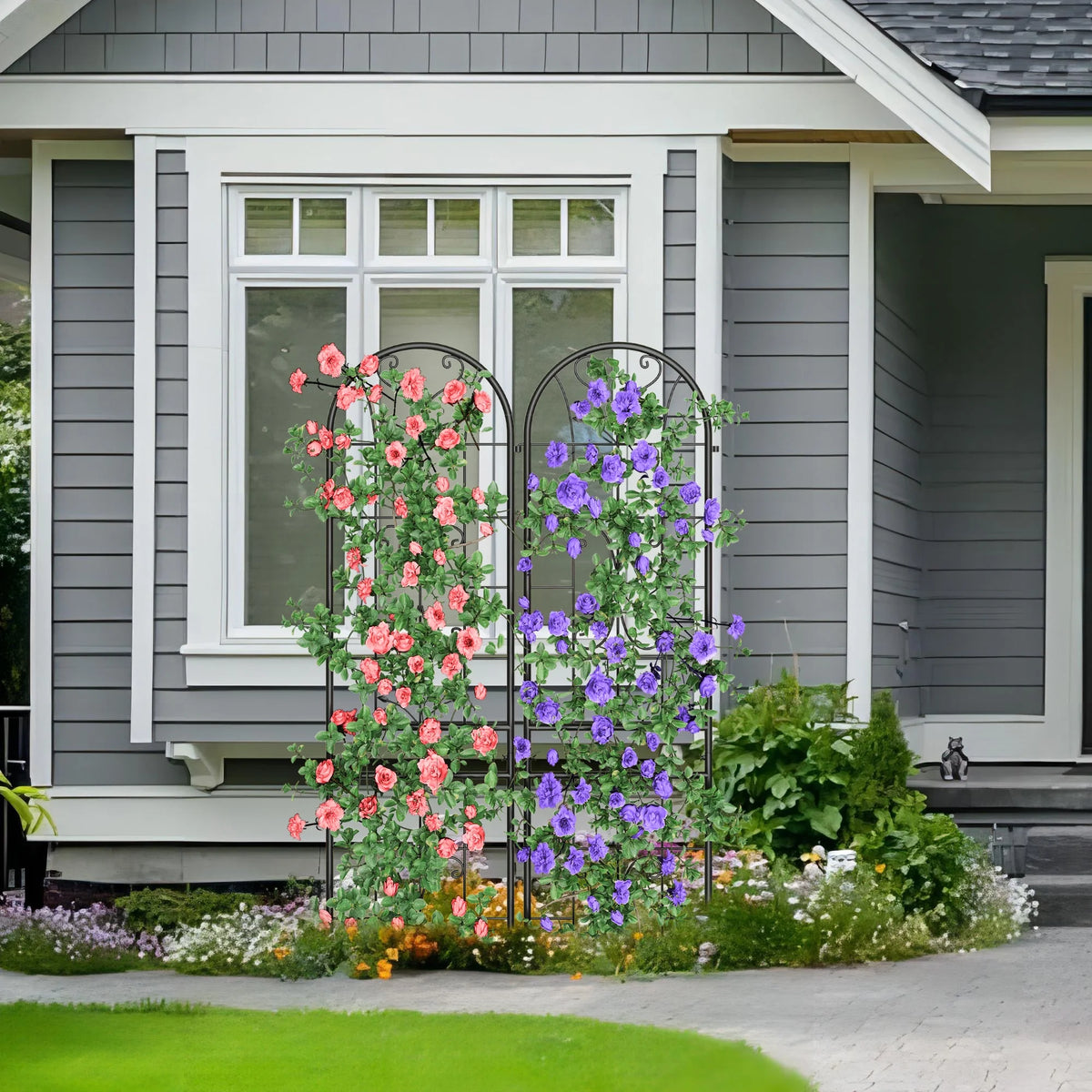 Metal Garden Arch Trellises 2 Pack Black Rust-Resistant D554