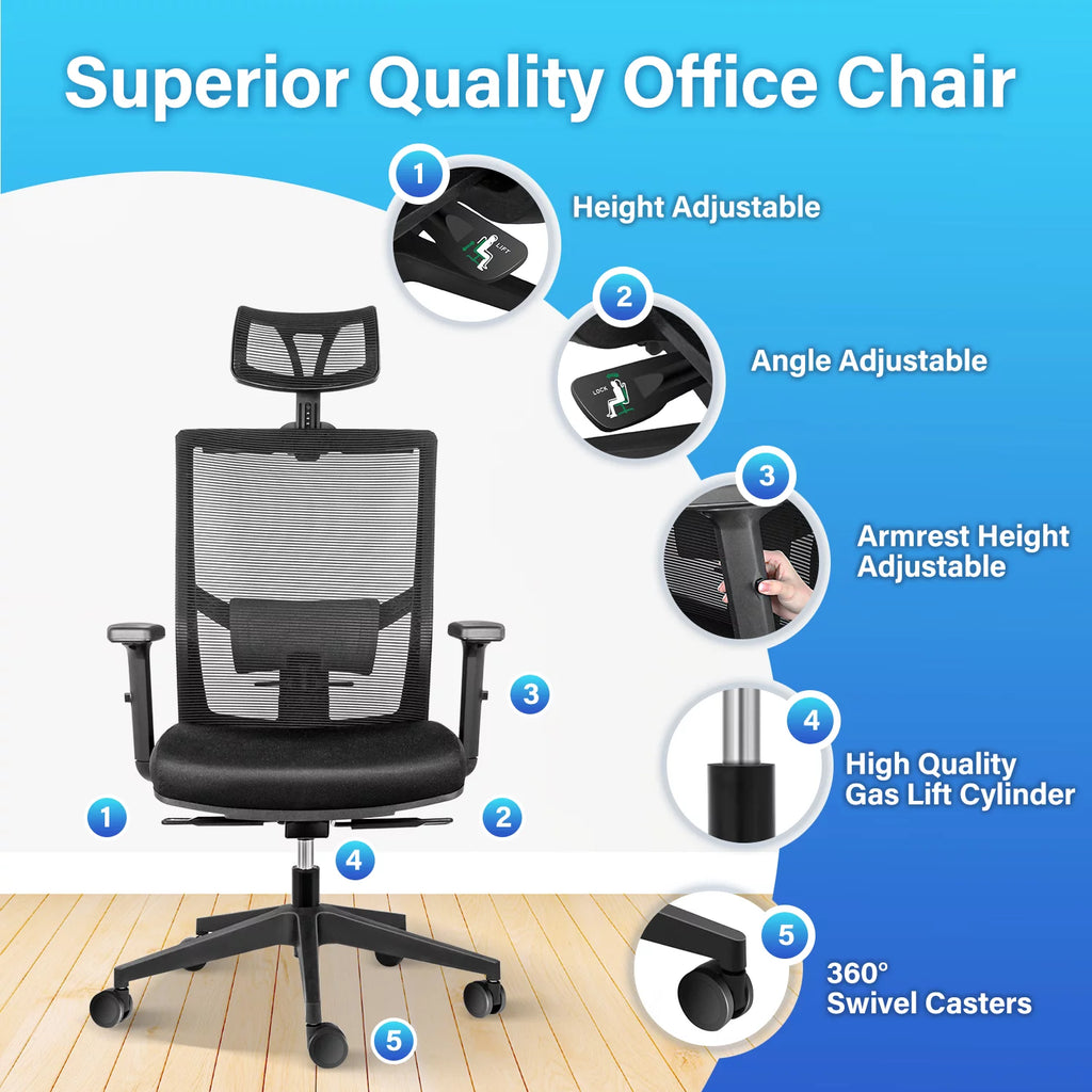 Black Ergonomic Mesh Office Chair with Wheels F9878