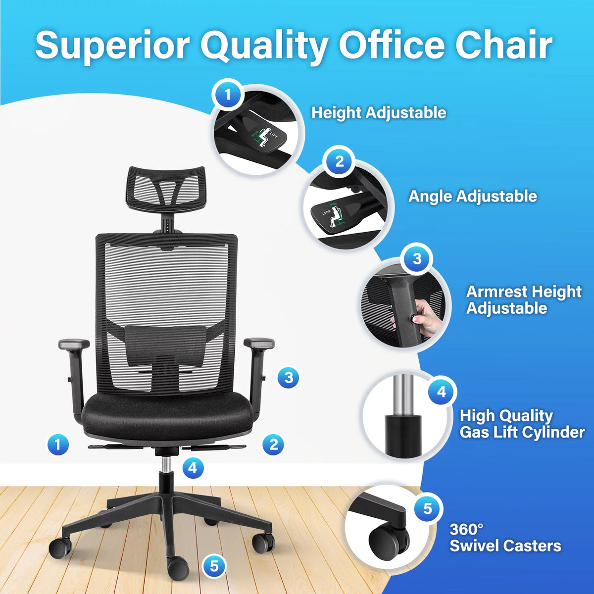 Black Ergonomic Mesh Office Chair with Wheels F9878