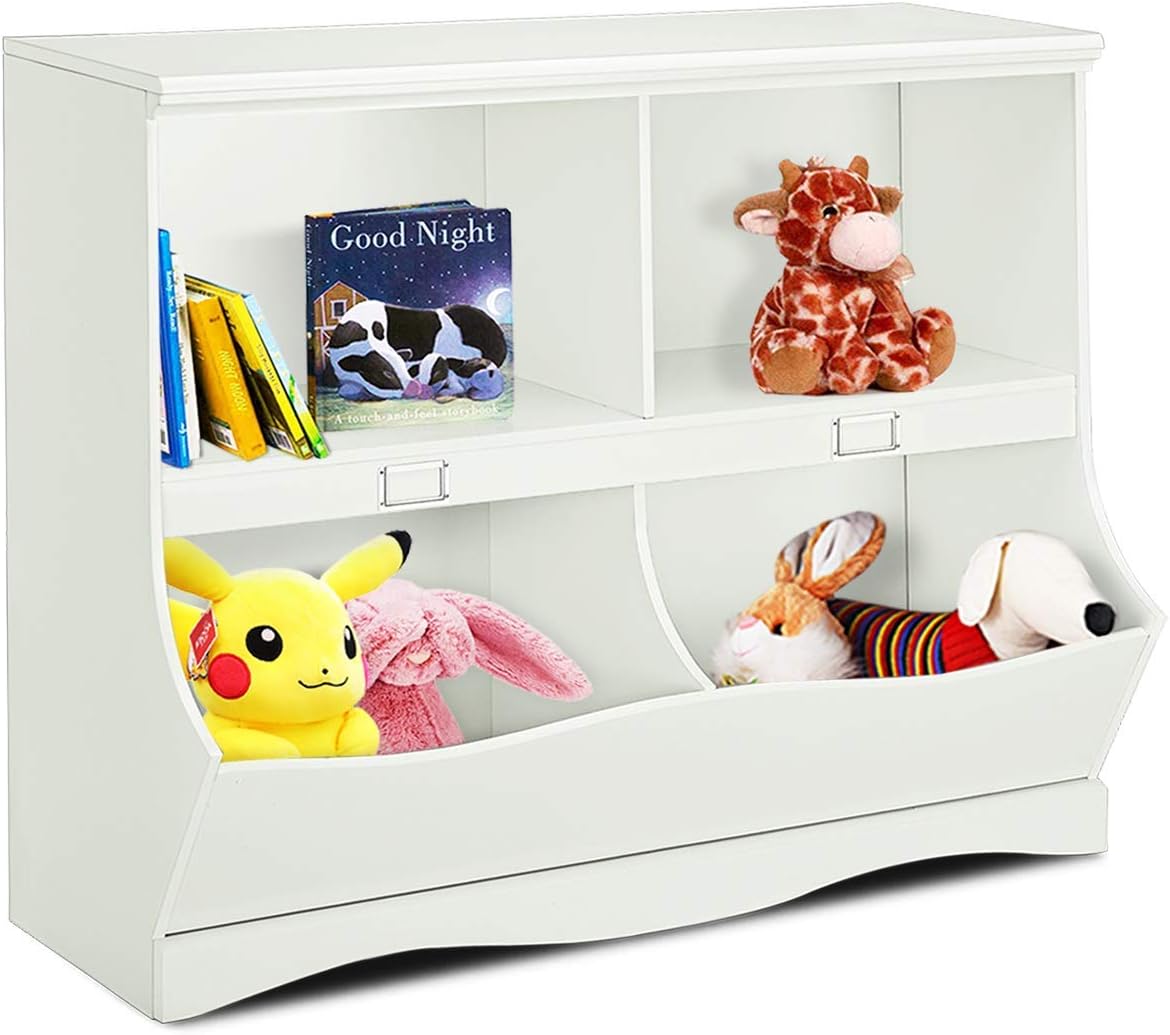 White Wooden 4 Cubby Kids Bookcase G1122