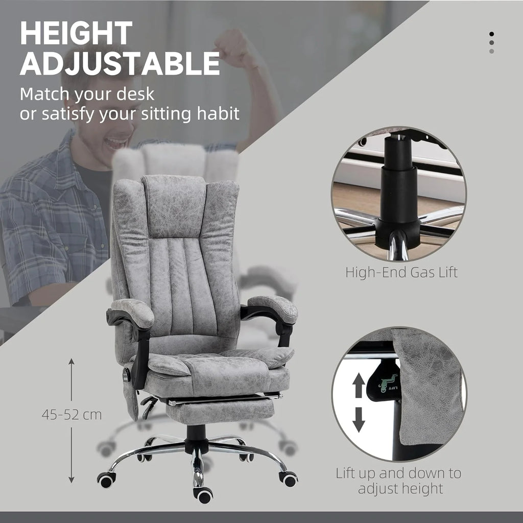 Gray Microfiber High Back Office Chair with Massage and Footrest U646279