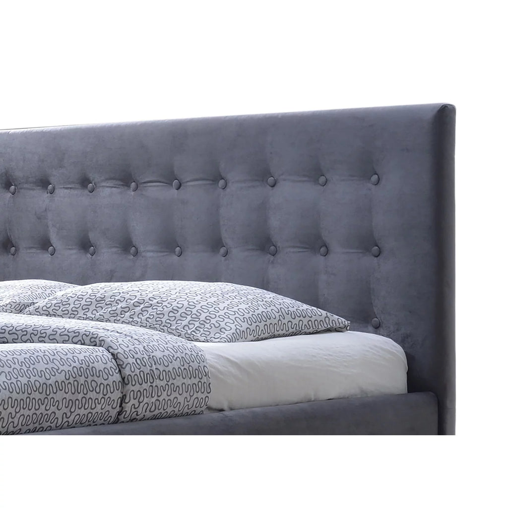 Grey Velvet Button-Tufted Platform Bed X5708