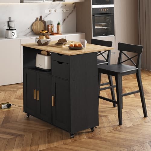 White Rolling Kitchen Island Cart with Drawer and Drop Leaf Countertop Q19183