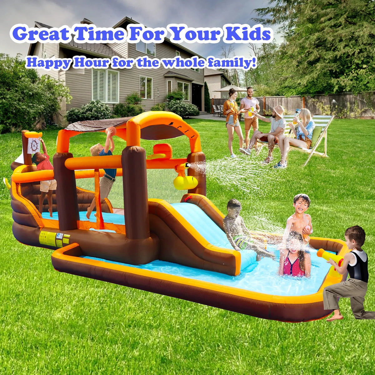 Inflatable Water Park with Splash Pool & Blower W3974