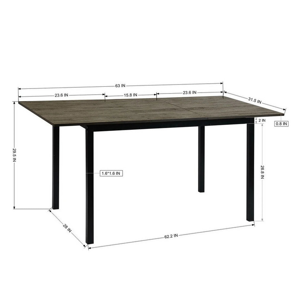 63" Extendable Dining Table with Self-Storing Leaf H1832