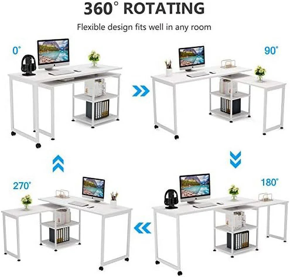 55 inch L-Shaped Corner Computer Desk with Shelves B3902
