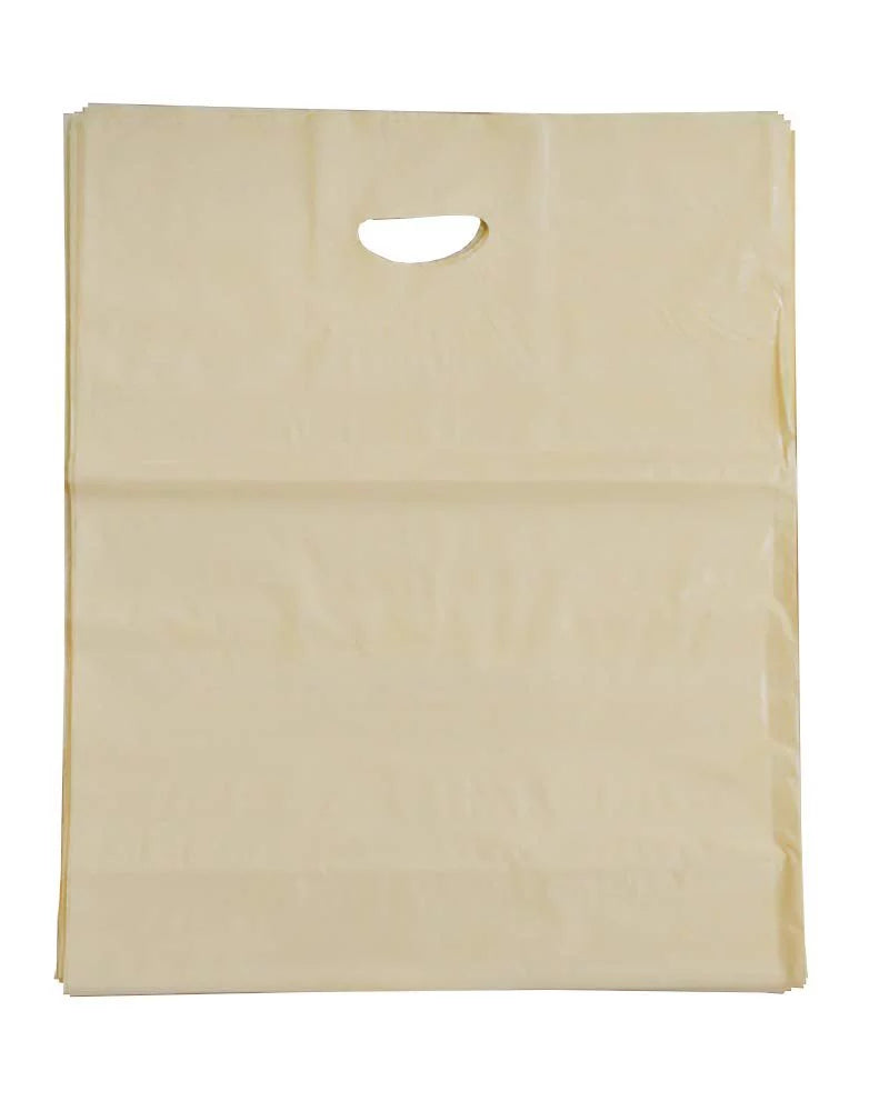 500 Pack Ivory Die Cut Handle Plastic Shopping Bags 16 x 11 x 7 L856