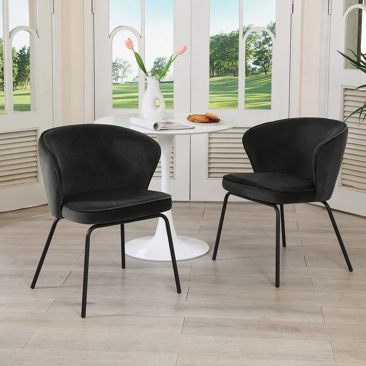 Velvet Wingback Dining Chairs Set of 2 with Black Metal Legs X4700