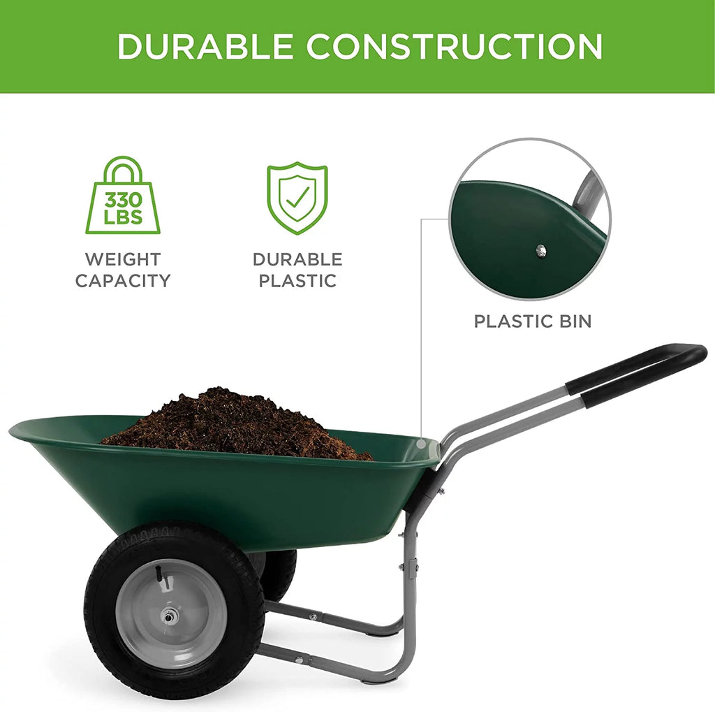 Green Dual-Wheel Wheelbarrow Garden Cart S723006