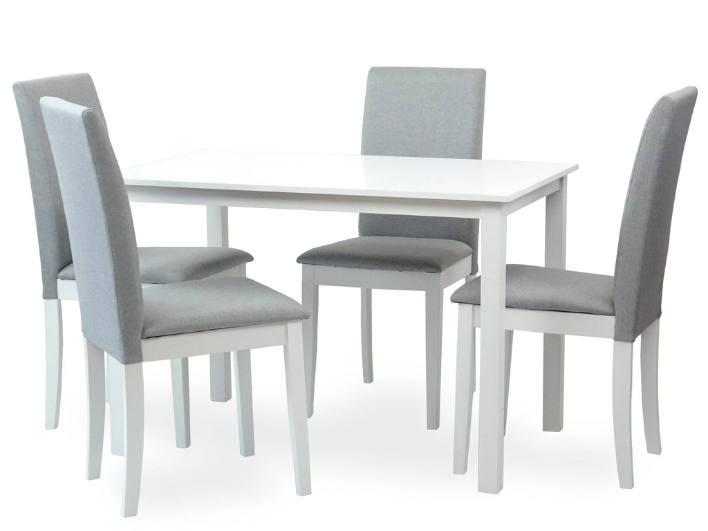 5 Pc Dining Table and 4 Side Chairs Solid Wood White Y725