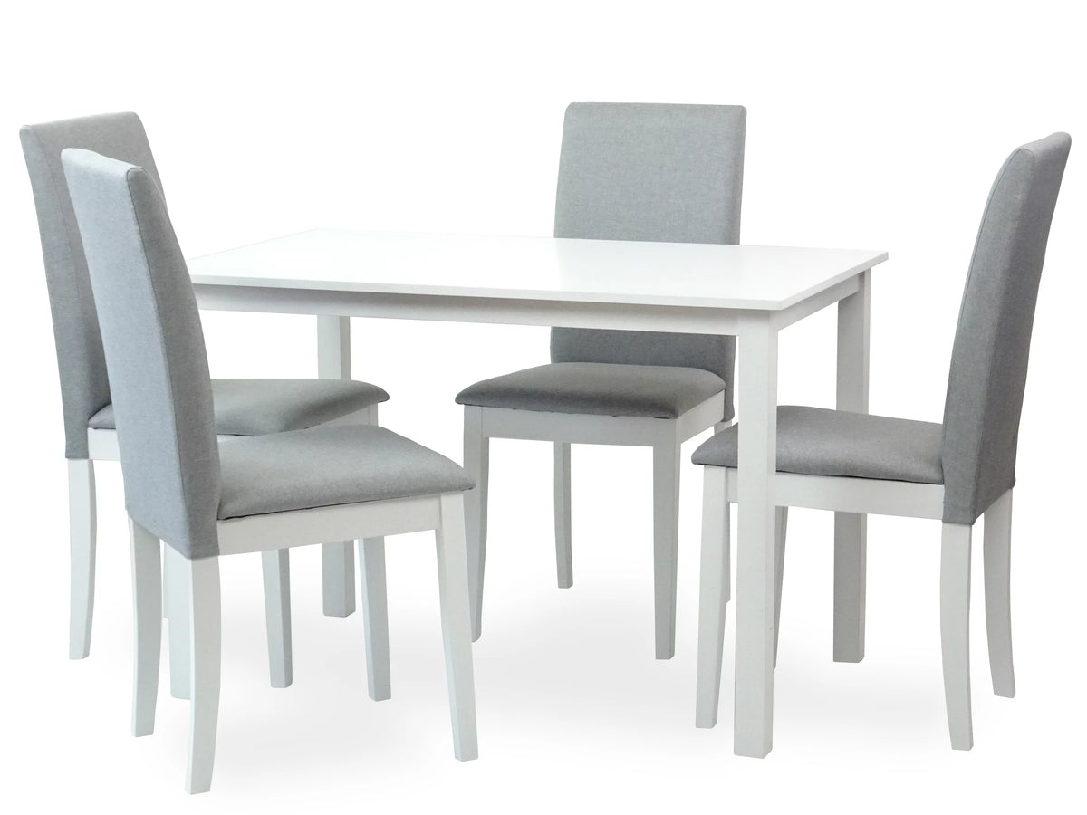 5 Pc Dining Table and 4 Side Chairs Solid Wood White Y725