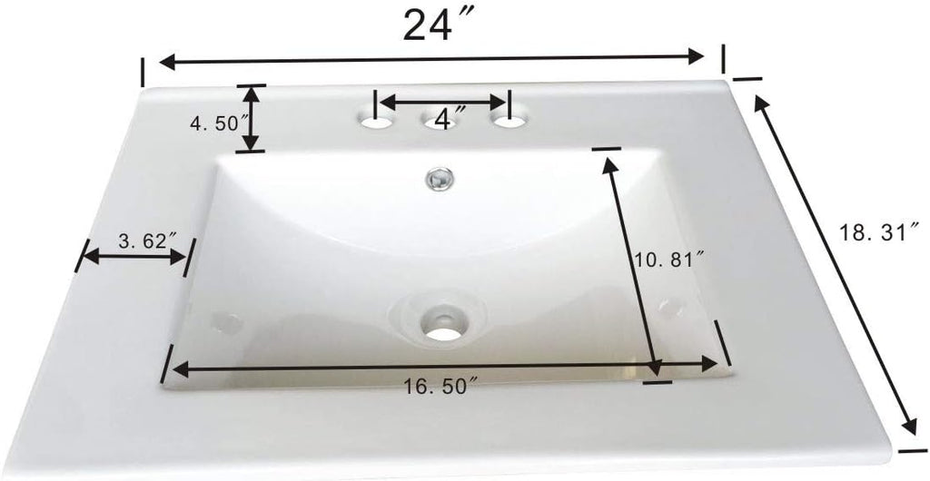White Drop-in Rectangular Bathroom Sink with Overflow R5388