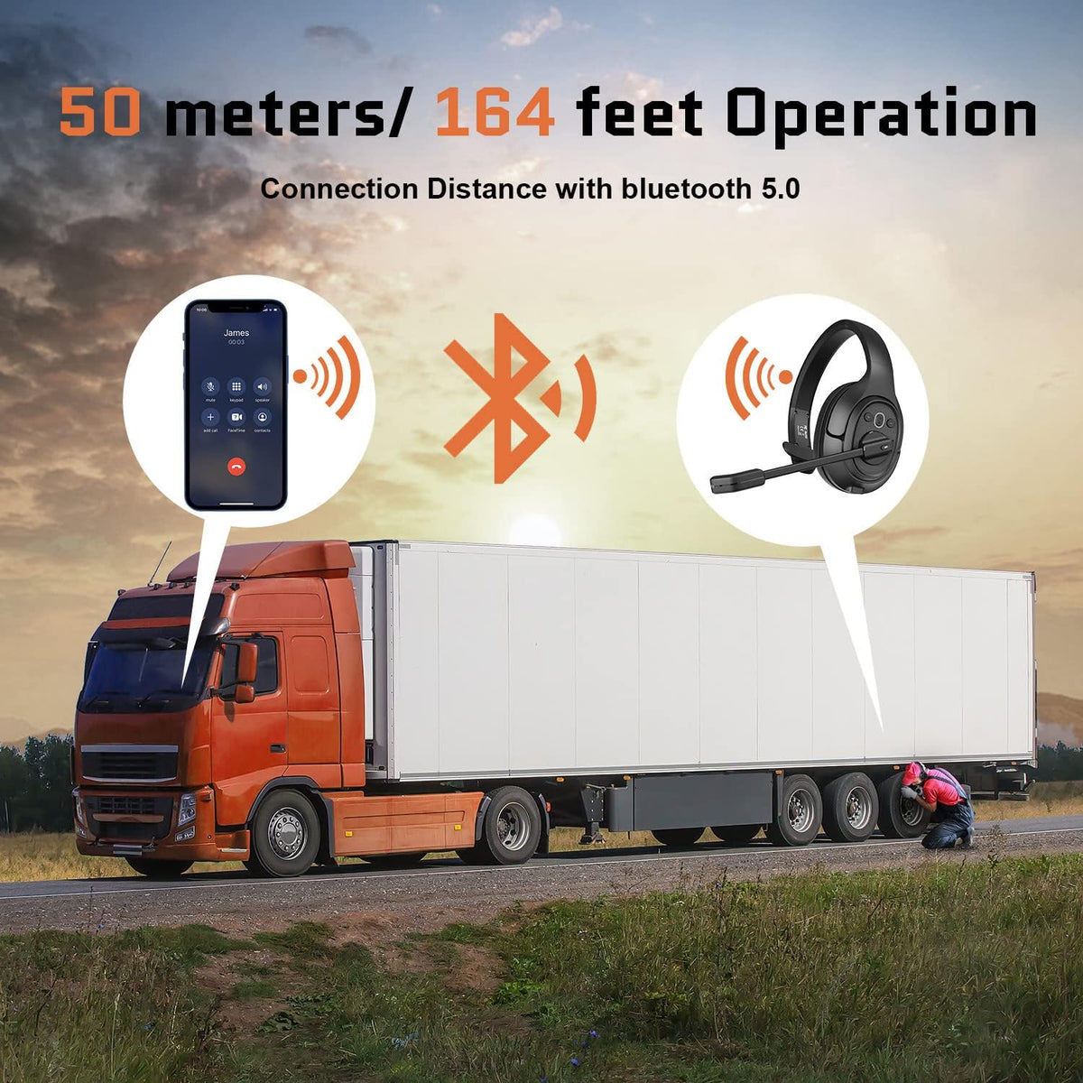Noise Canceling Trucker Bluetooth Headset with Microphone Pack of 2 H21951
