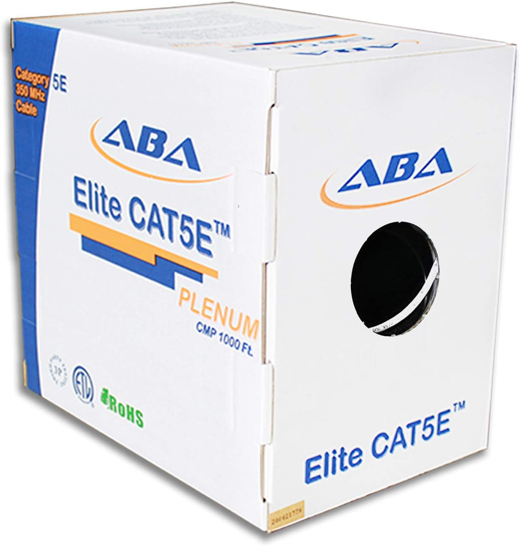 CAT5E Plenum Ethernet Cable 1000ft UTP 24AWG Solid Bare Copper Yellow Q3999