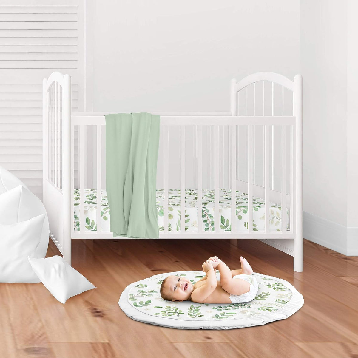 Green and White Floral Leaf Baby Playmat Pack of 2 X5937