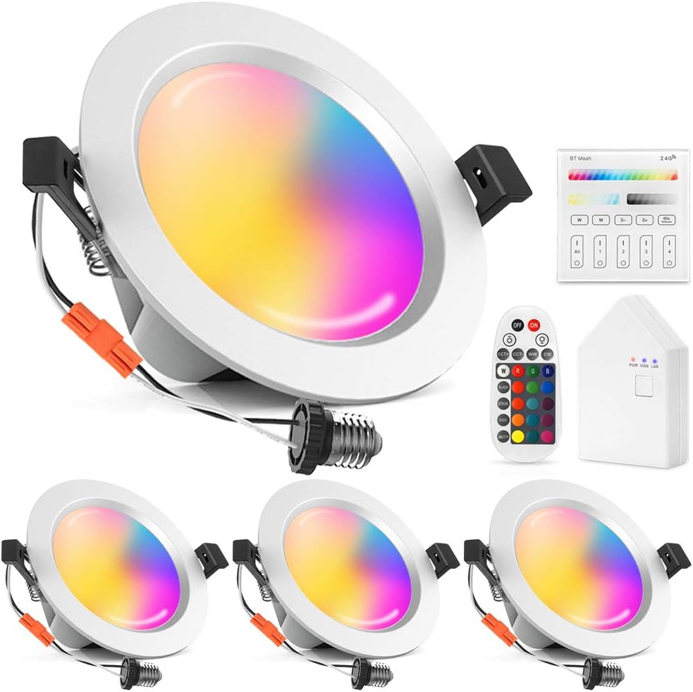 6 Inch RGBCW Dimmable LED Recessed Downlight, 4 Pack V374