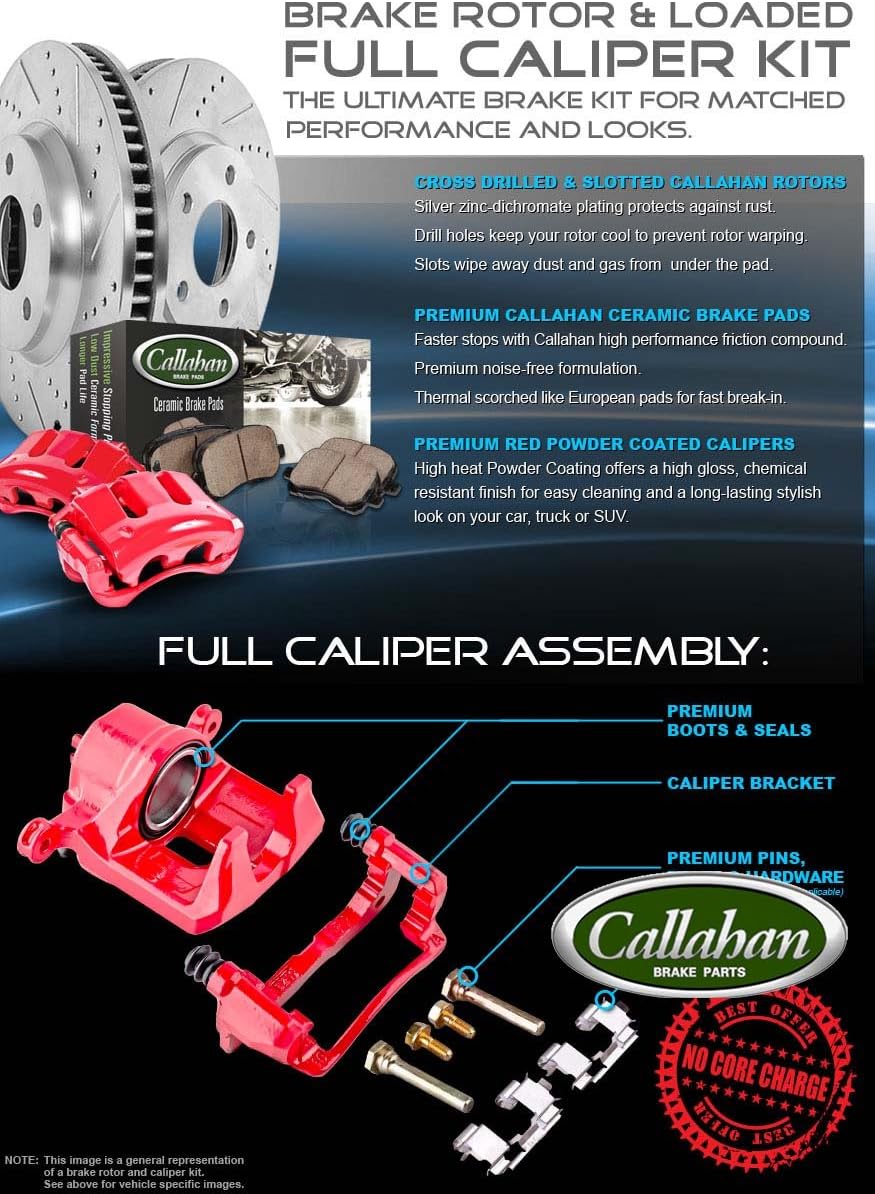 Powder Coated Red Calipers Drilled Slotted Rotors Ceramic Brake Pads B1626