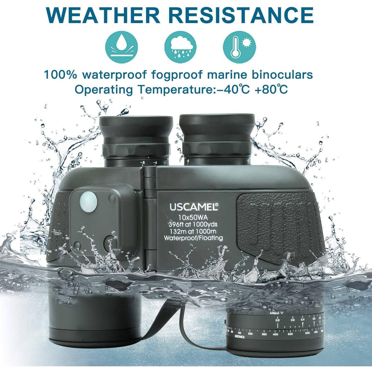 10x50 Waterproof Binoculars with Rangefinder Compass BAK4 Prism FMC Lens C7937