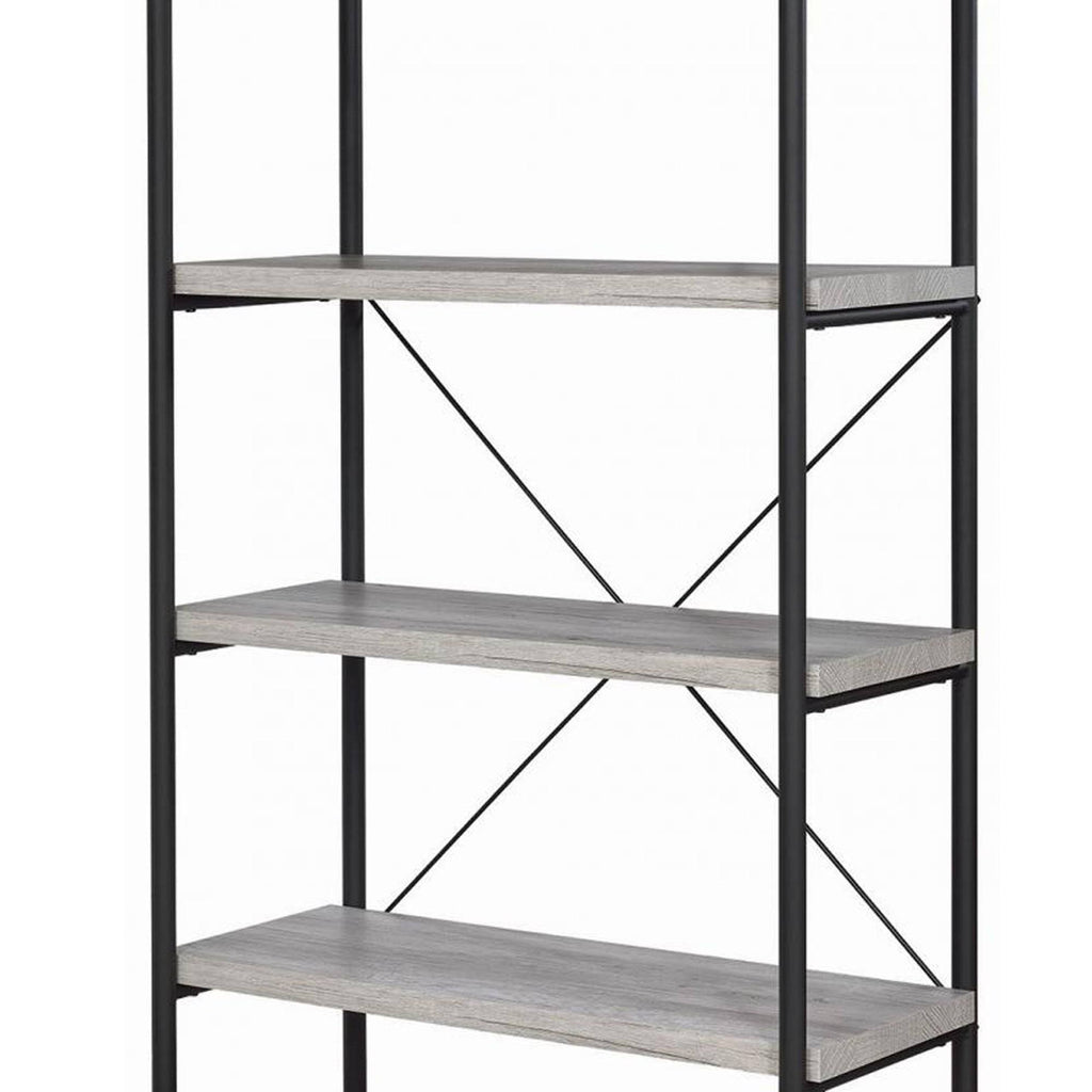 Gray Wood and Metal Open Bookcase R282