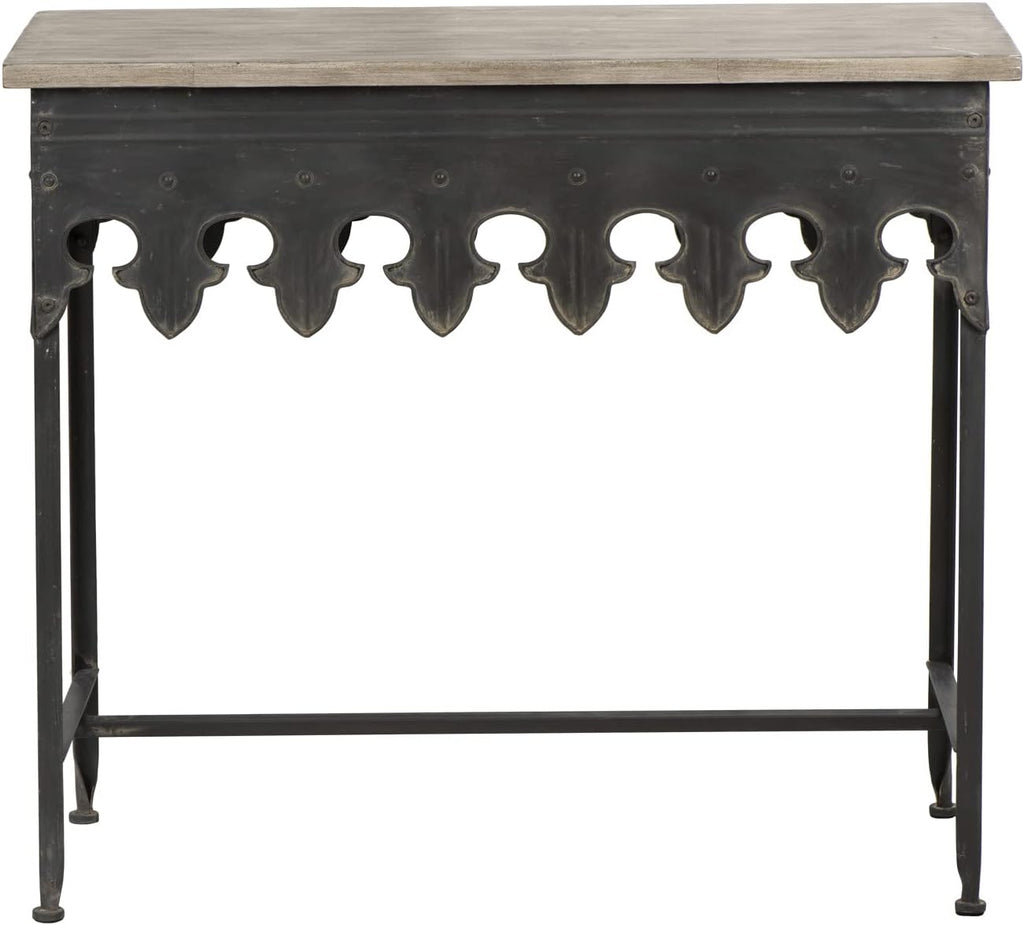 Metal Scalloped Edge Table Wood Top X899874