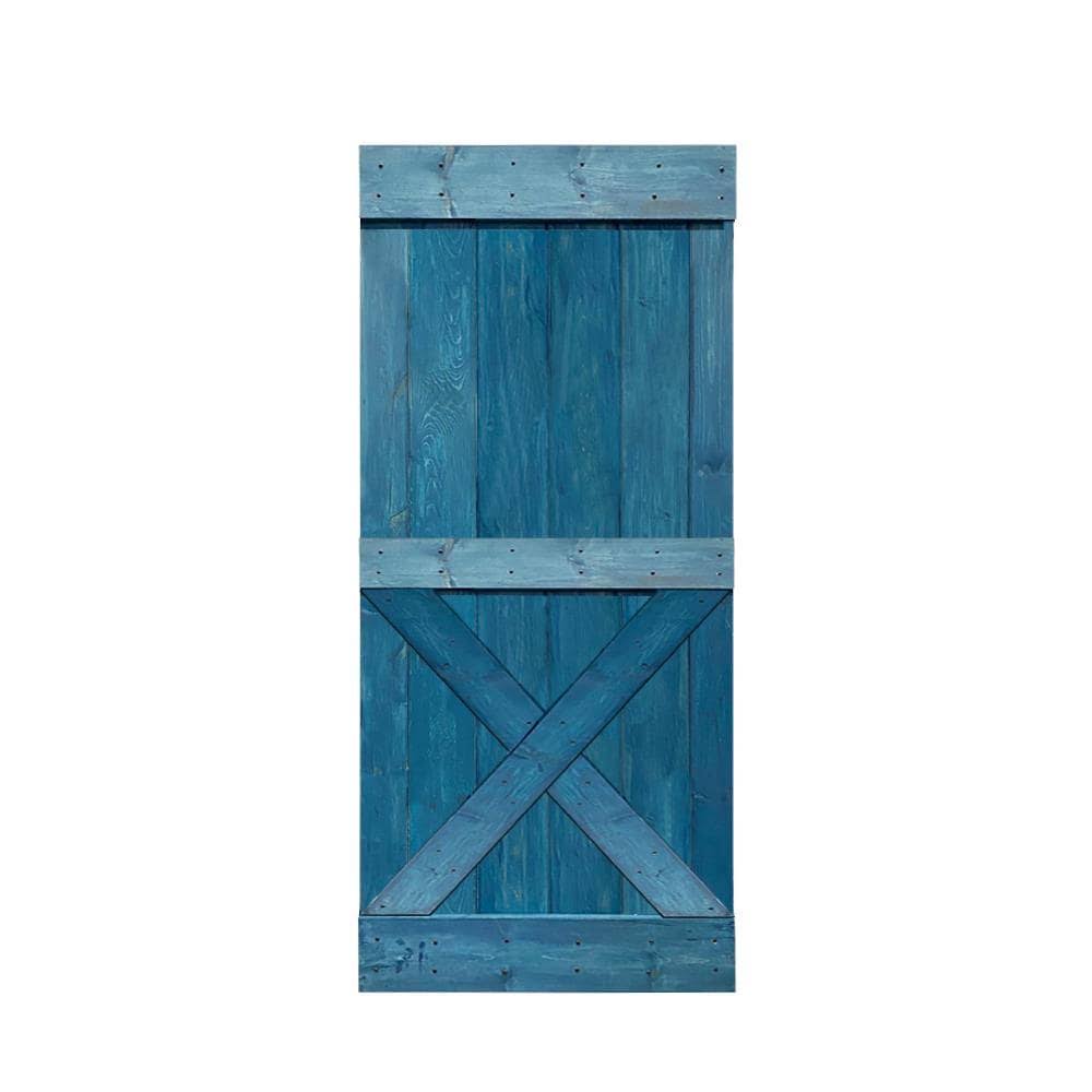 Ocean Blue Stained Pine Wood Interior Sliding Barn Door Slab M93138