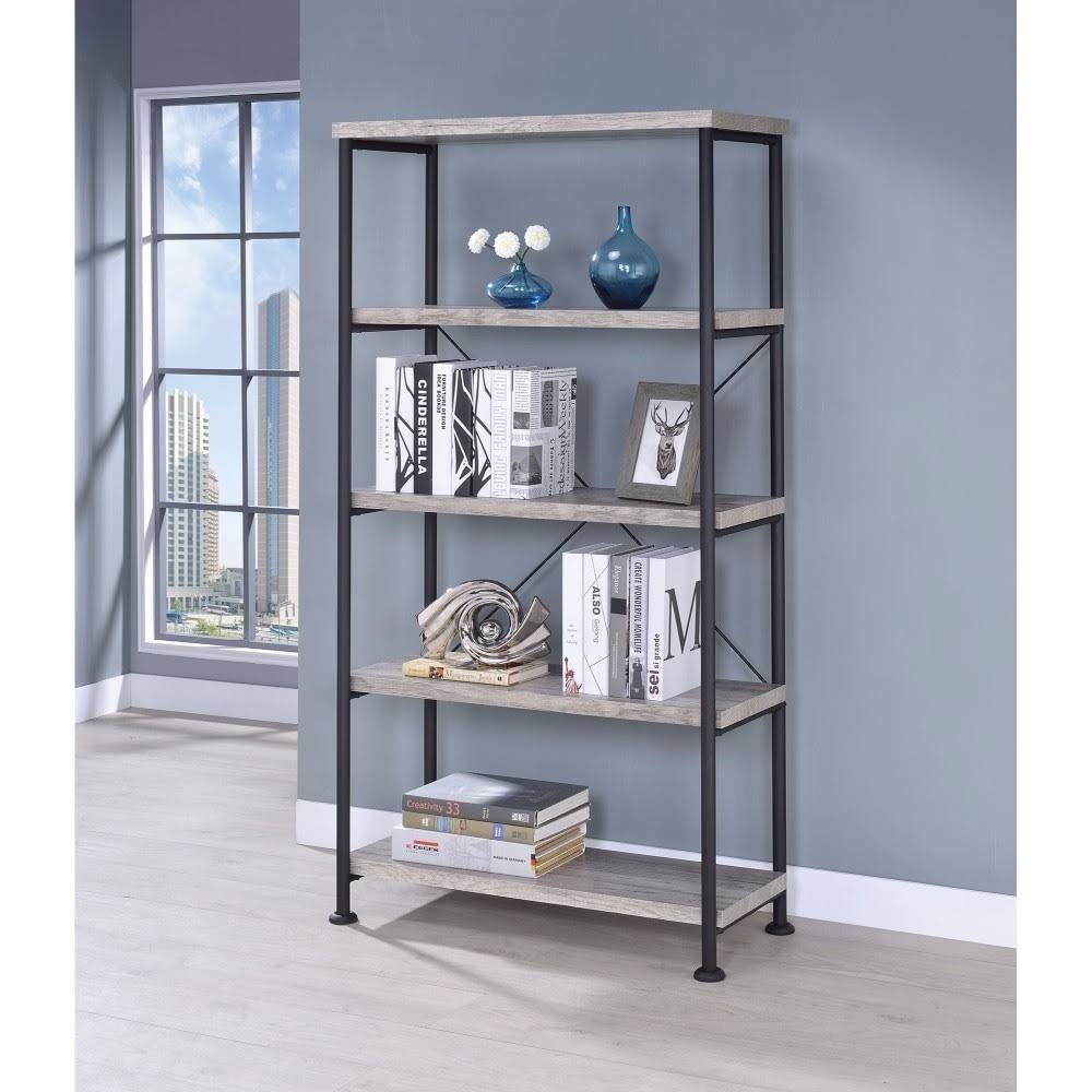 Gray Wood and Metal Open Bookcase R282