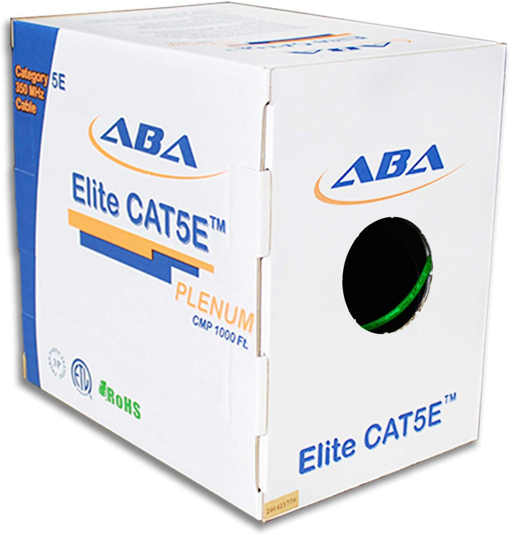 CAT5E Plenum Ethernet Cable 1000ft UTP 24AWG Solid Bare Copper Yellow Q3999