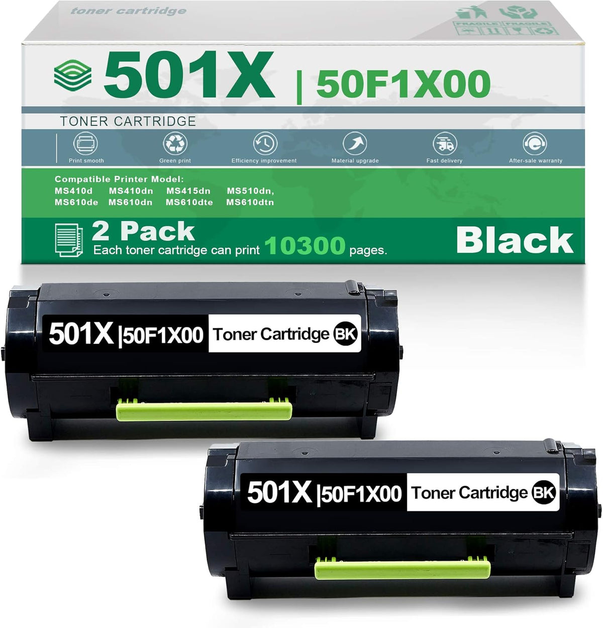 2 Pack Black High Yield Toner Cartridge U745