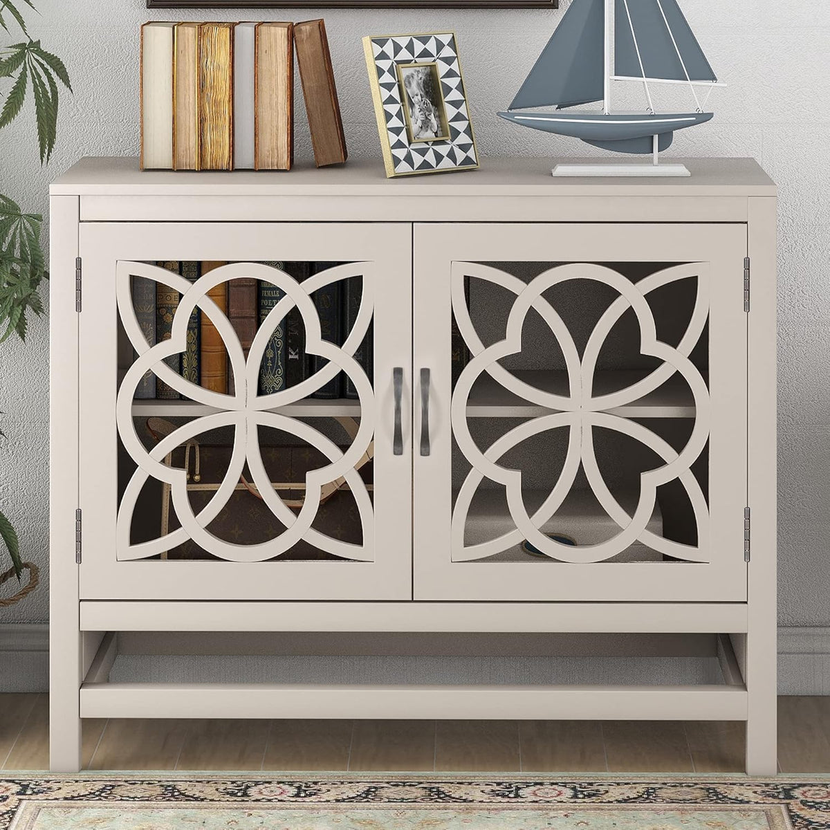 Modern Wooden Console Table with 2 Drawers, 2 Cabinets and 1 Shelf N46713