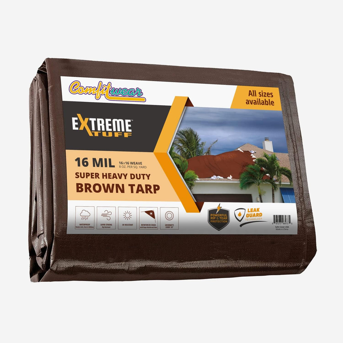 16 Mil Heavy Duty Waterproof Tarp Cover 16' X 20' Brown Q5970