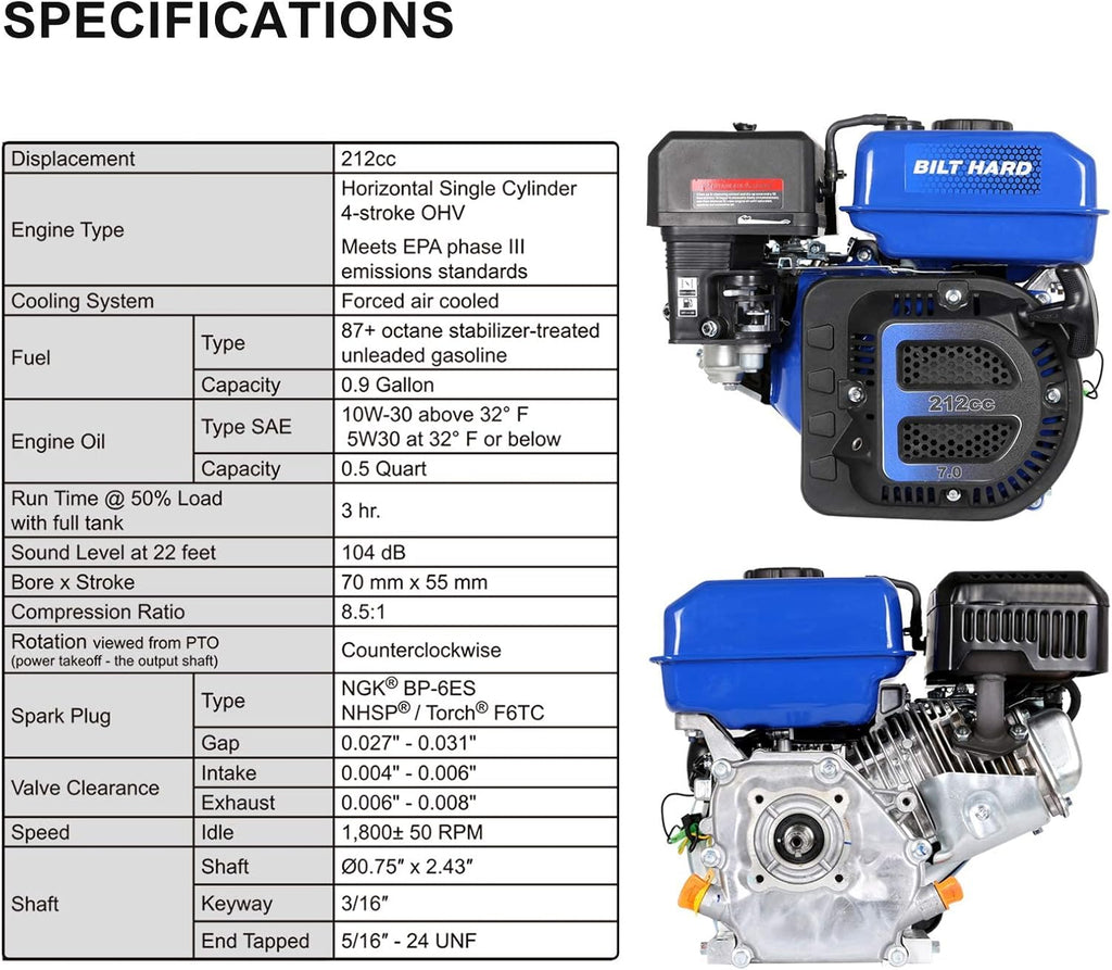 212cc 4-Cycle OHV Horizontal Shaft Gas Engine R7756