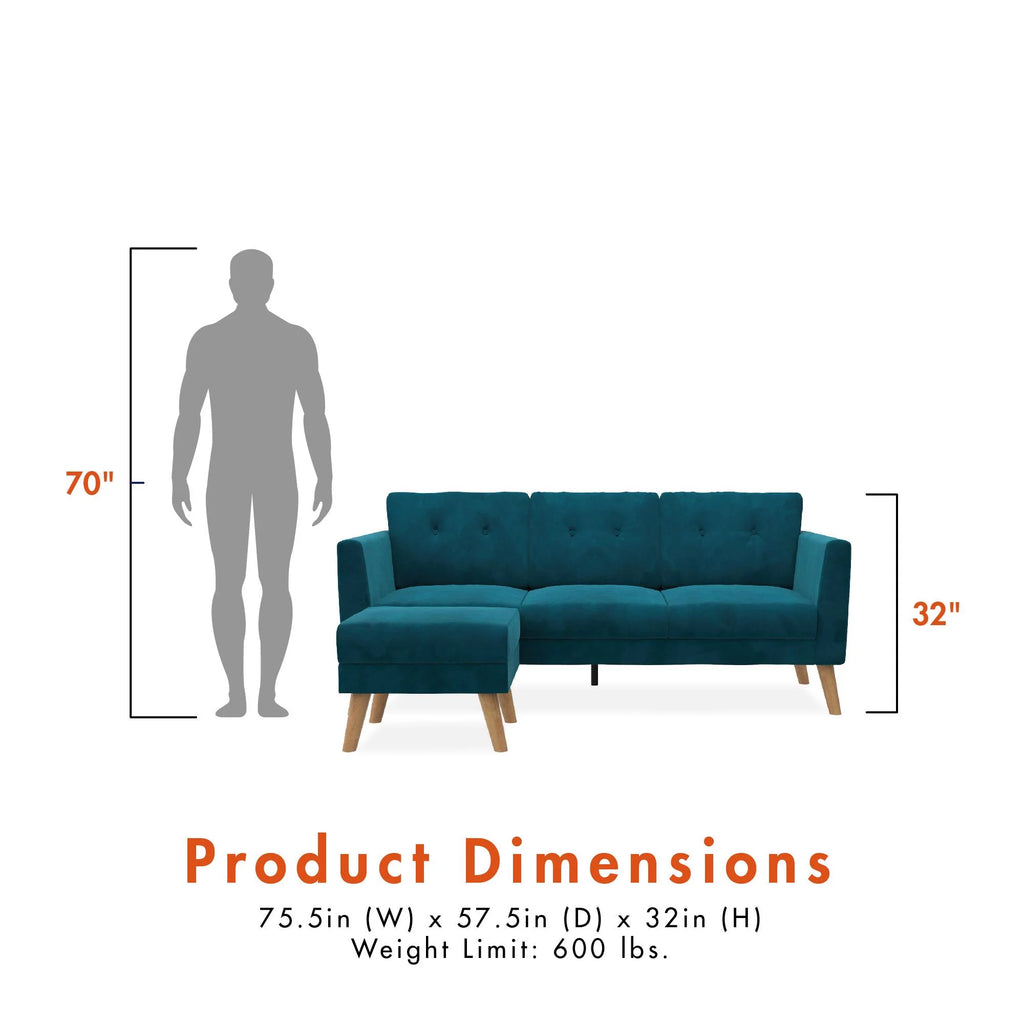 Blue Velvet Upholstered Sectional Sofa with Ottoman W5771