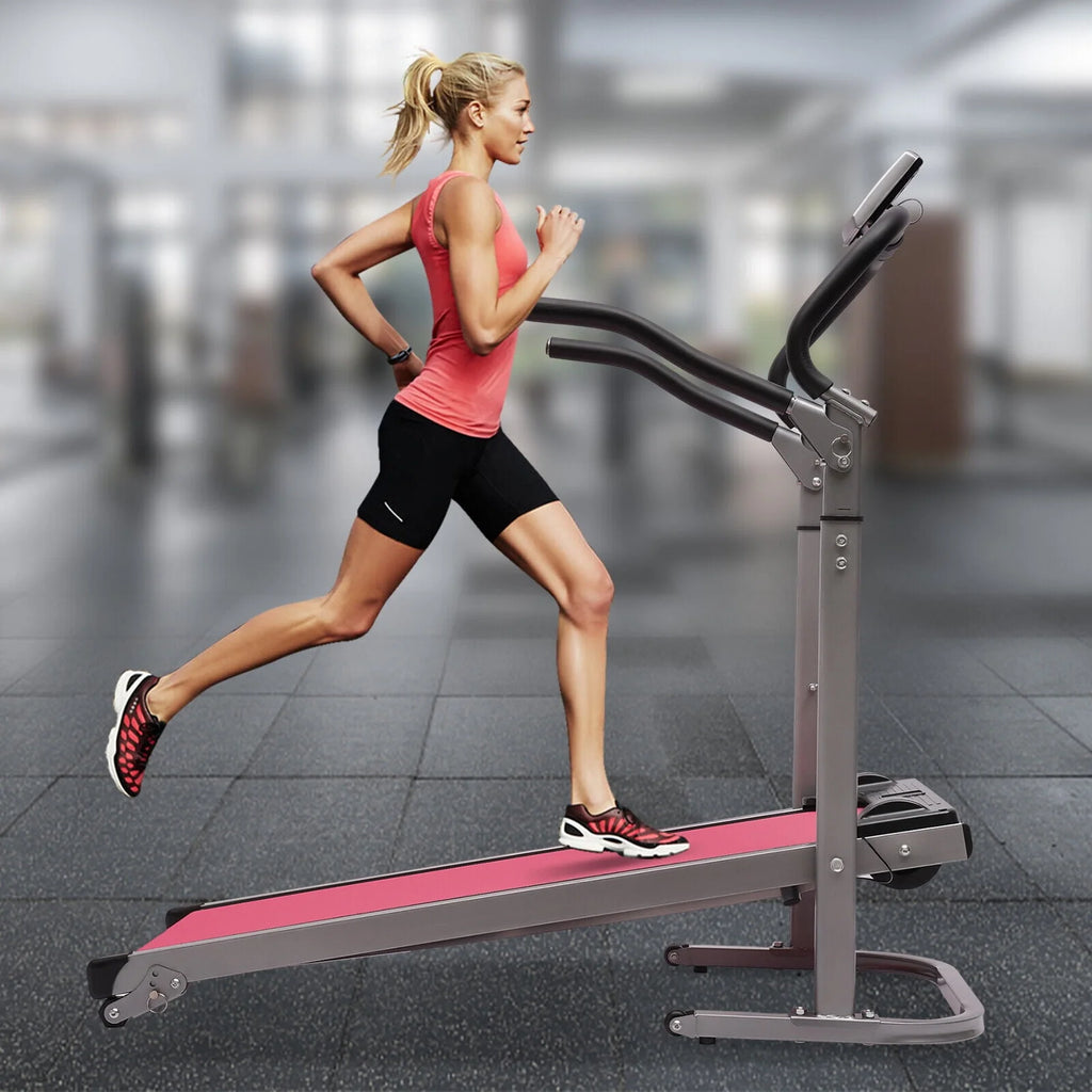 Folding Treadmill with Manual Incline Pink Y1952