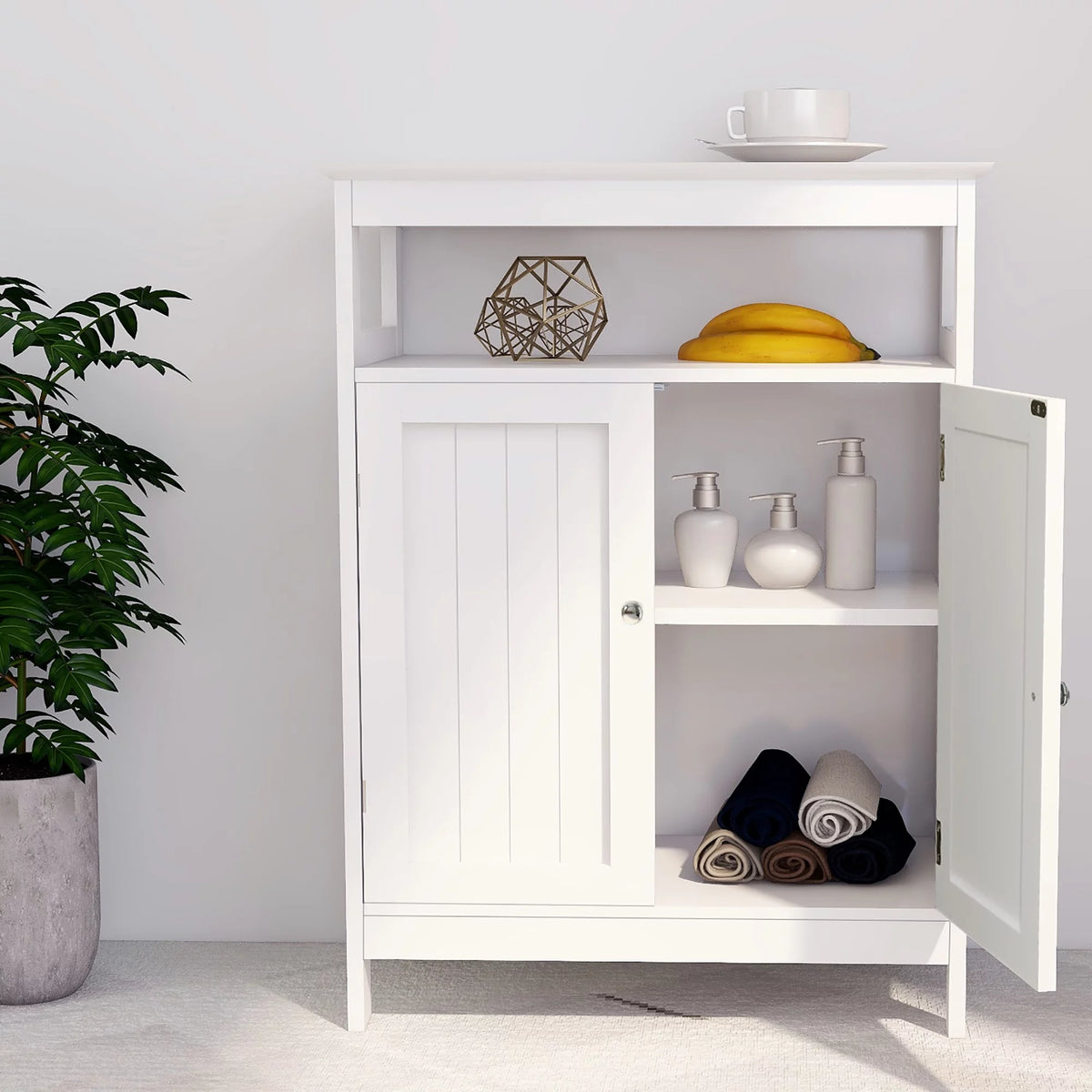 White Kitchen Storage Cabinet with Double Shutter Doors Z715260