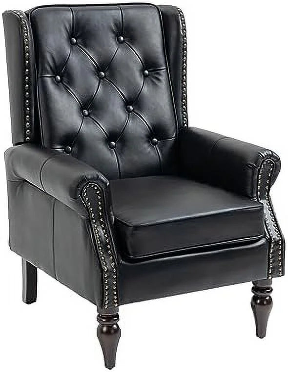 PU Leather Button Tufted Wing Back Accent Chair with Rubber Wood Legs Z94314
