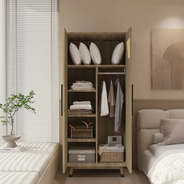2 Doors Wardrobe Closet & Cabinet with Hanging Rail B648